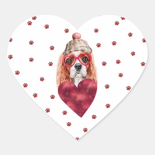 Roze Rode Pootjes Cavalier Spaniel Hond Valentijns Hart Sticker (Voorkant)