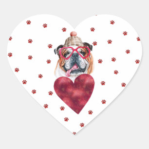 Roze Rode Pootjes Engelse Bulldog Hond Valentijnsd Hart Sticker