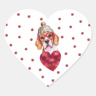 Roze Rode Pootjes Hart Beagle Hond Valentijnsdag Sticker