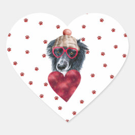 Roze Rode Pootjes Hart Border Collie Hond Valentij Sticker