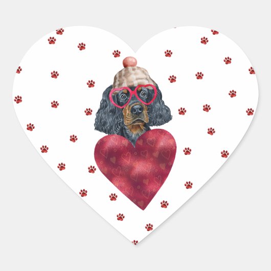 Roze rode poten Gordon Setter Dog Valentijns Hart Sticker (Voorkant)