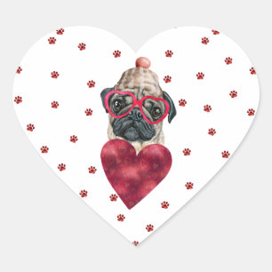 Roze rode poten Harde Pug Dog Valentijnse Hart Sticker