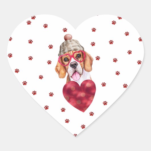 Roze rode poten Heart Beagle Dog Valentijns Hart Sticker (Voorkant)