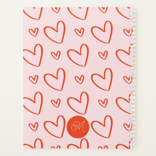Roze & rode preppy harten planner (Achterkant)
