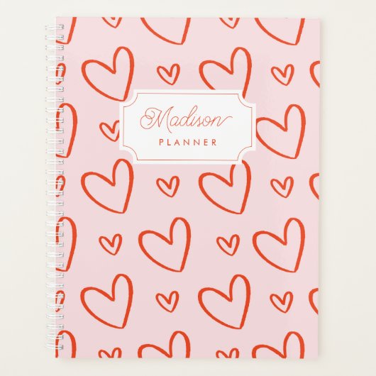 Roze & rode preppy harten planner (Voorkant)