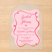 Roze Rode Retro Arch golvend vrijgezellenfeest Acryl Uitnodigingen (Voorkant)