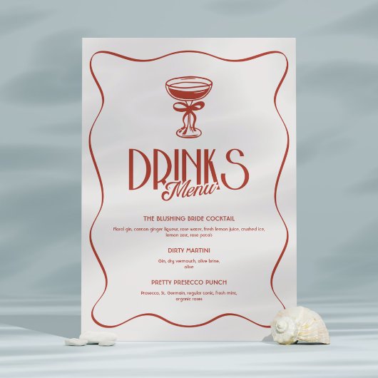 Roze Rode Retro Bachelorette Drinken Menu 2-Side Kaart