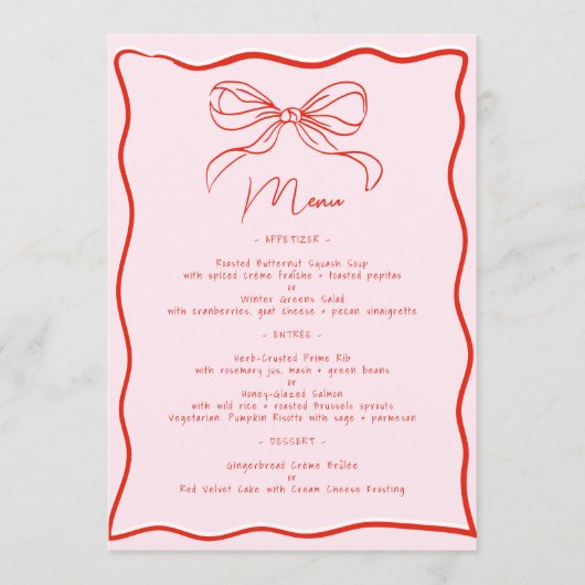 Roze & Rode Retro Boog Franse Kerstmaaltijd Menu (Voorkant)
