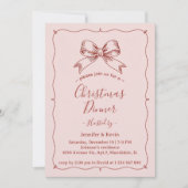 Roze Rode Retro Bow Frans kerstdiner Feestdagenkaart (Voorkant)
