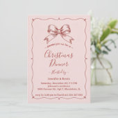 Roze Rode Retro Bow Frans kerstdiner Feestdagenkaart (Staand voorkant)