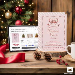 Roze Rode Retro Bow Frans kerstdiner Feestdagenkaart