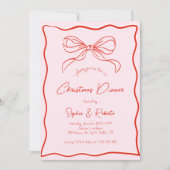 Roze & Rode Retro Bow Frans Kerstdiner Kaart (Voorkant)