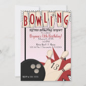 Roze Rode Retro Bowling Bowl gisteravond Partij Kaart (Voorkant)