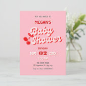 Roze rode retro groovy kersen baby shower kaart (Staand voorkant)