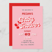 Roze rode retro groovy kersen baby shower kaart (Voorkant / Achterkant)