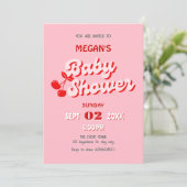 Roze rode retro groovy kersen baby shower kaart (Staand voorkant)