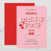 Roze rode retro groovy kersen verjaardag kaart (Voorkant / Achterkant)