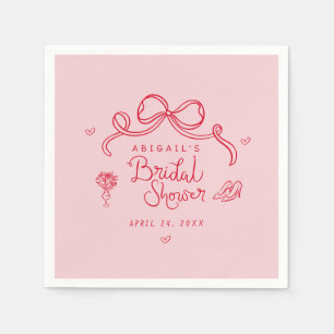 Roze rode retro handgetekende grillige Vrijgezelle Servet