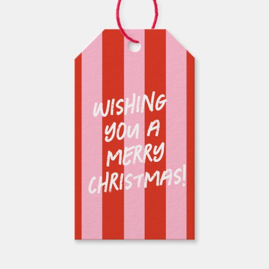 Roze Rode Retro Kerstcadeau Label Cadeaulabel (Voorkant)