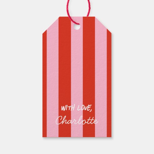 Roze Rode Retro Kerstcadeau Label Cadeaulabel (Achterkant)