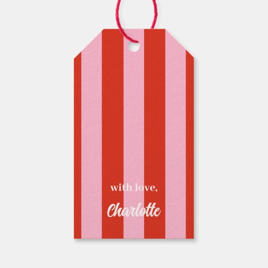 Roze Rode Retro Kerstcadeau Label Cadeaulabel (Achterkant)