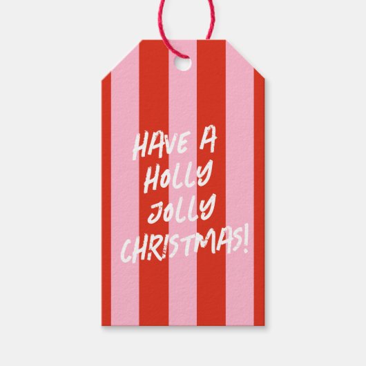 Roze Rode Retro Kerstcadeau Label Cadeaulabel (Voorkant)