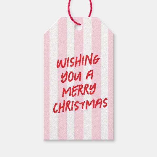 Roze Rode Retro Kerstcadeau Label Cadeaulabel (Voorkant)