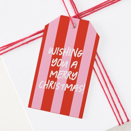 Roze Rode Retro Kerstcadeau Label Cadeaulabel