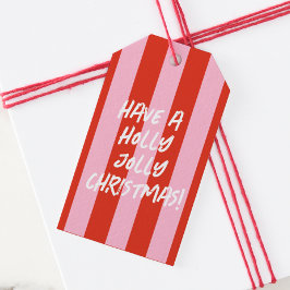 Roze Rode Retro Kerstcadeau Label Cadeaulabel