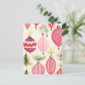 Roze Rode Retro Kerstversieringen Briefkaart (Staand voorkant)