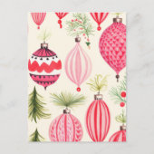 Roze Rode Retro Kerstversieringen Briefkaart (Voorkant)