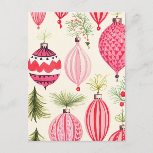 Roze Rode Retro Kerstversieringen Briefkaart (Voorkant)