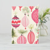 Roze Rode Retro Ornamenten Kerst Kaart (Staand voorkant)