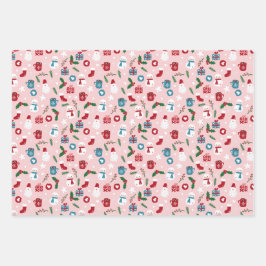  Roze rode rode, luie kerstpatronen Inpakpapier Vel