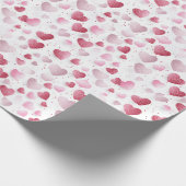 Roze & Rode Romantische Glitter Hearts Wrapping Pa Cadeaupapier (Hoek)