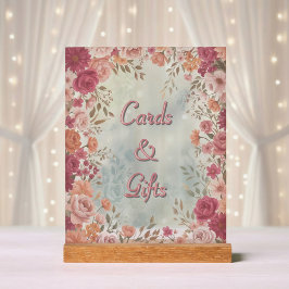 Roze & Rode Romantische Lente Bloemachtige Bruilof Acryl Bord