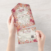 Roze & Rode Romantische Lente Bloemencode QR Code  All In One Uitnodiging (Afscheurbaar)
