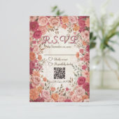 Roze & Rode Romantische Lente Bloemencode QR Code  RSVP Kaartje (Staand voorkant)