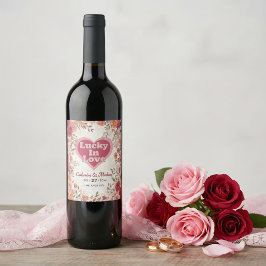 Roze & Rode Romantische Roos Lente Bloemige Bruilo Wijn Etiket