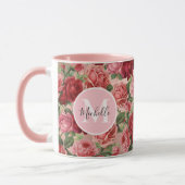  Roze Rode Roos Bloemen Monogrammed Mok (Links)