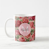  Roze Rode Roos Bloemen Monogrammed Mok (Links)