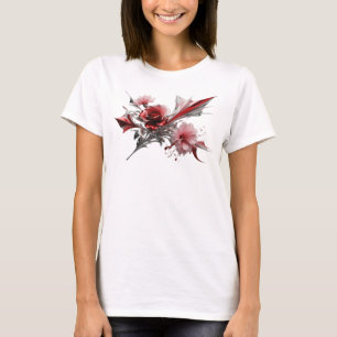 Roze RODE ROOS EN ROZE BLOEMEN OP ZWARTE ACHTERGRO T-shirt