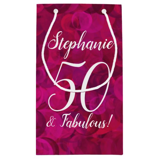 Roze rode Rose 50 en Fabulous Birthday Party Klein Cadeauzakje (Achterkant)