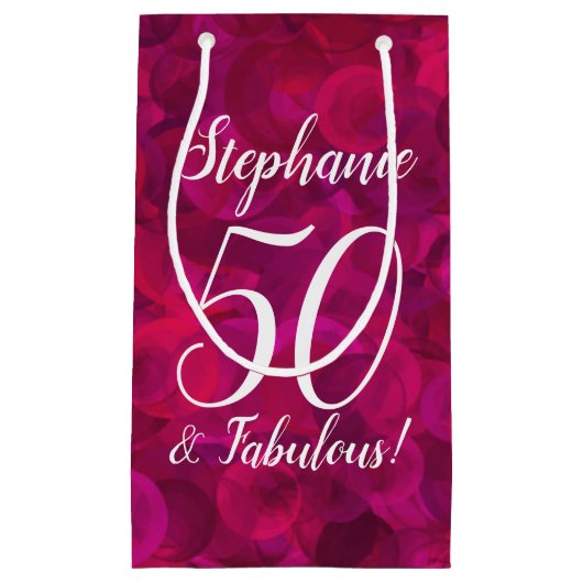 Roze rode Rose 50 en Fabulous Birthday Party Klein Cadeauzakje (Voorkant)