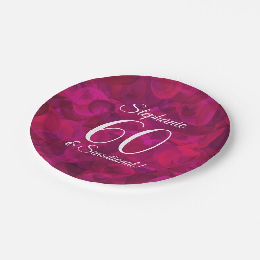 Roze rode Rose 60 en Sensational Birthday Party Papieren Bordje (Gekanteld)