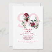 Roze & Rode Rose Elegant 90ste Verjaardagsfeest II Kaart (Voorkant)