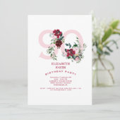 Roze & Rode Rose Elegant 90ste Verjaardagsfeest II Kaart (Staand voorkant)