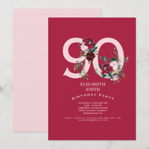 Roze & Rode Rose Elegant 90ste Verjaardagsfeest Kaart