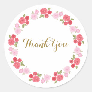 Roze rode roze bloemen Floral Dank je wel Ronde Sticker