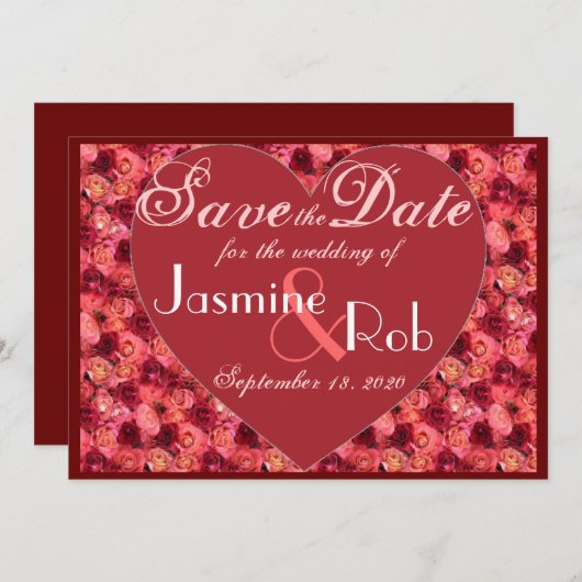 Roze rode roze valentijn Opslaan Datum uitnodiging (Voorkant / Achterkant)